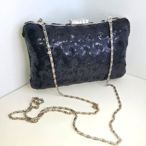 Sequin and Rhinestone Bling Clutch with Metal Chain Evening Bag